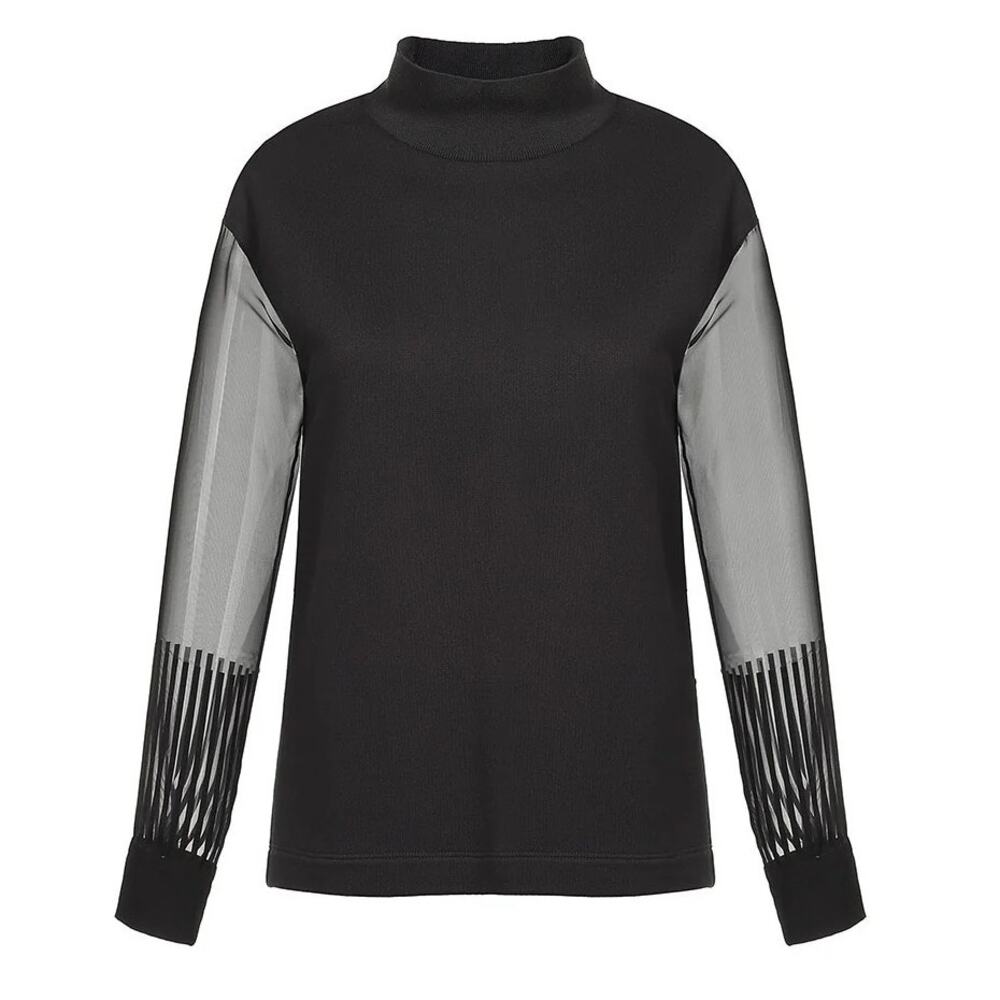 Cop. Copine Vite Top SZ SMALL Black Sheer Sleeves MSRP $308 Designer Classic EUC